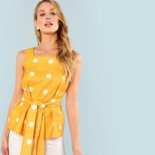 Shein Self Belted Polka Dot Shell Top