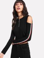 Shein Ring Zip Half Placket Crop Tee