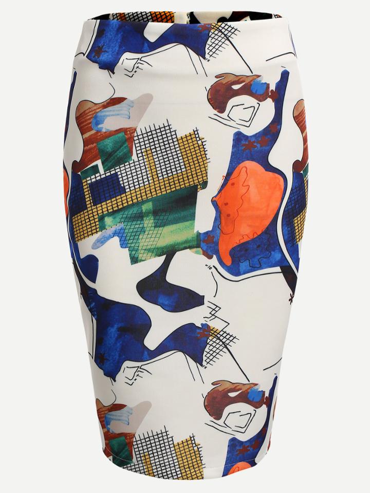 Shein Abstract Print Zip Back Pencil Skirt