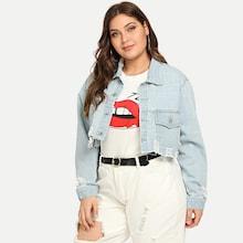 Shein Plus Bleach-dye Raw Hem Crop Jacket