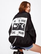 Shein Patch Back Ribbon Detail Oversized Bomber Jacket