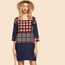 Shein Floral & Dot Print Hidden Pocket Dress