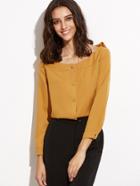 Shein Yellow Metal Button Trim Blouse