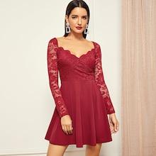 Shein Eyelash Lace Bodice Surplice Wrap Dress