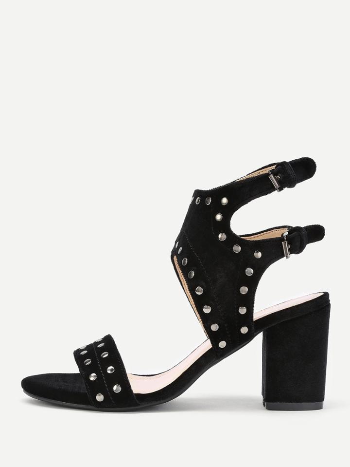 Shein Studded Detail Ankle Cuff Block Heeled Sandals