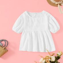 Shein Girls Bishop Sleeve Floral Embroidery Smock Top