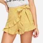 Shein Tie Waist Ruffle Hem Plaid Wrap Shorts
