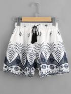 Shein Embroidered Tassel Tie Shorts