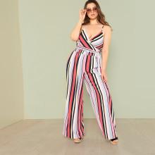Shein Plus Surplice Neck Striped Cami Top & Culotte Pants Set