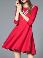 Shein Red Color Block Pockets A-line Dress