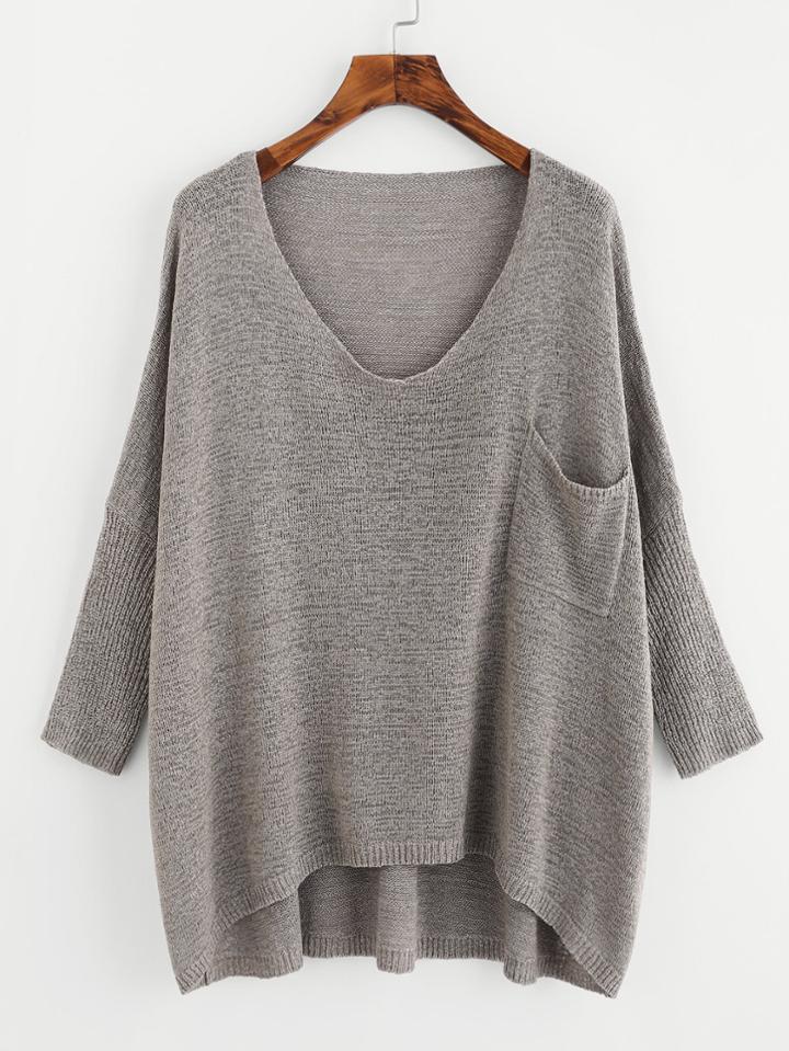 Shein Drop Shoulder Pocket Front Dip Hem Sweater