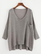 Shein Drop Shoulder Pocket Front Dip Hem Sweater