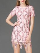 Shein Pink Gauze Sequined Embroidered Shift Dress