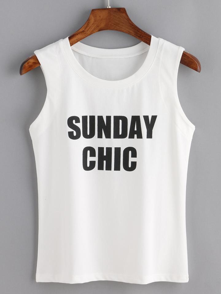 Shein Letters Print White Tank Top