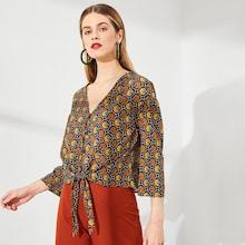 Shein Button Up Knot Front Shirt