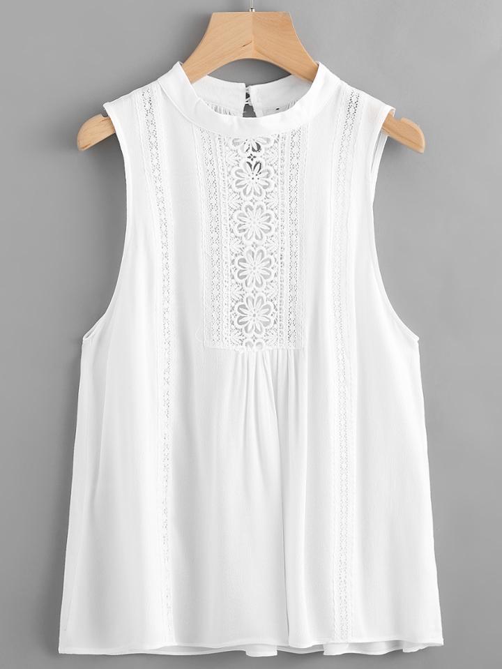 Shein Contrast Crochet Lace Keyhole Back Tank Top