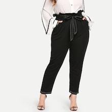 Shein Plus Waist Belted Frill Trim Pants