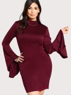 Shein Trumpet Sleeve Buttoned Keyhole Back Dress