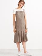 Shein Khaki Backless Ruffle Hem High Low Pinafore Dress