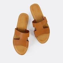 Shein H Cut Out Open Toe Faux Leather Sandals Tan