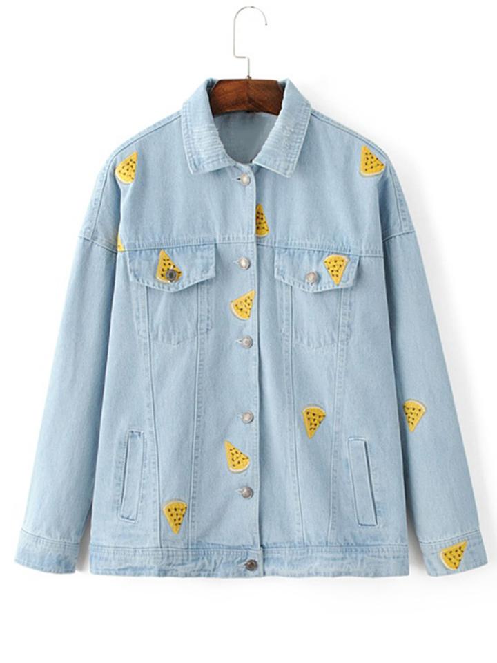 Shein Watermelon Embroidery Denim Jacket