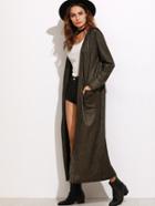 Shein Khaki Sparkle Duster Coat With Pocket