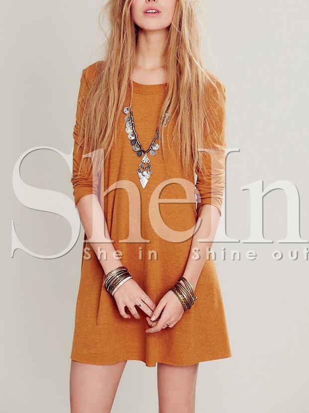 Shein Orange Round Neck Casual Dress