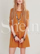 Shein Orange Round Neck Casual Dress