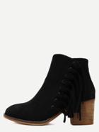 Shein Black Faux Suede Tassel Trim Cork Heel Ankle Boots