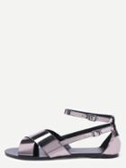 Shein Metallic Faux Leather Crisscross Sandals - Gun Metal