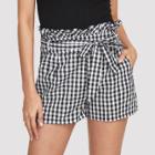 Shein Self Belted Frilled Waist Gingham Shorts