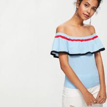 Shein Ribbon Tape Detail Flounce Bardot Top
