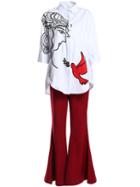 Shein Character Embroidered T-shirt Top With Flare Pants