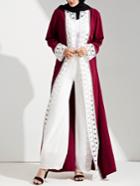 Shein Contrast Lace Crochet Cuff And Placket Abaya