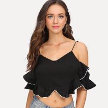 Shein Zip Back Contrast Binding Blouse