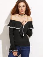 Shein Black Off The Shoulder Bell Sleeve Ruffle T-shirt