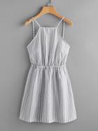 Shein Vertical Striped Bow Tie Open Back Cami Dress