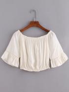 Shein Off-the-shoulder Ruffled Sleeve Crop Top - Beige