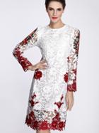Shein White Round Neck Long Sleeve Crochet Dress