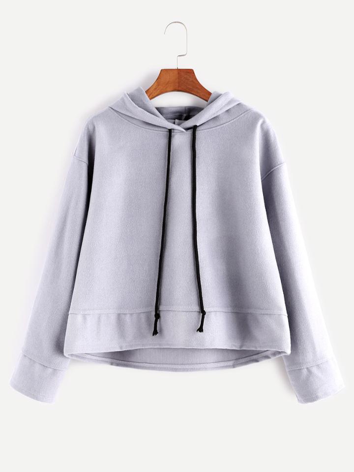 Shein Pale Grey Hooded Drop Shoulder Dip Hem Sweatshirt