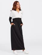 Shein Zip Front Drawstring Waist Two Tone Sweatshirt Dress