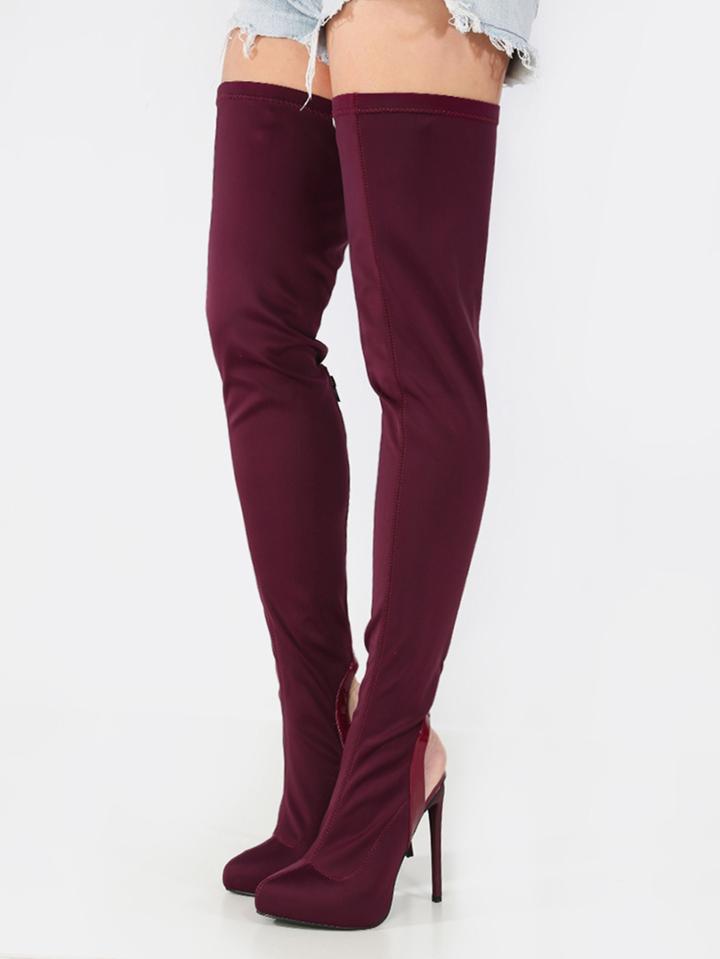 Shein Thigh High Heel Cut Out Stiletto Heels Oxblood
