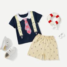 Shein Boys Tie Print Tee With Shorts