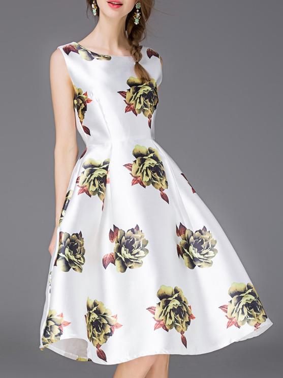 Shein White Flowers Print A-line Dress