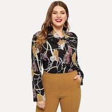 Shein Plus Chain Print Tie Neck Blouse