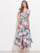 Shein Tasseled Tie Smocked Waist Blossom Dress