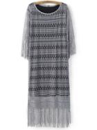 Shein Grey Fringe Hem Lace Midi Dress With Long Tank