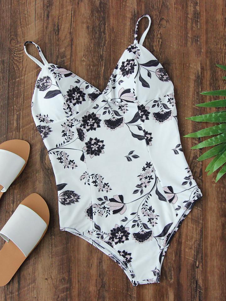 Shein Calico Print V Cut Swimsuit