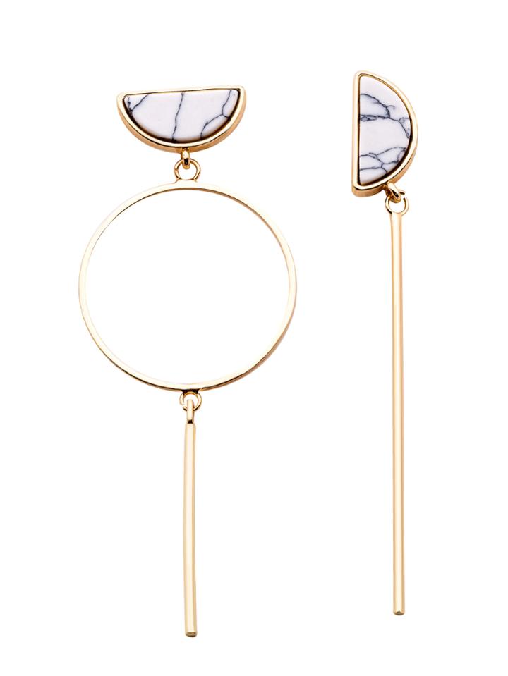 Shein Gold Tone Gemstone Circle Bar Pendant Asymmetrical Earrings