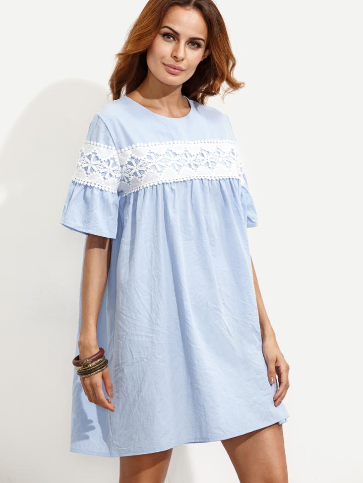 Shein Blue Crochet Applique Oversized Dress